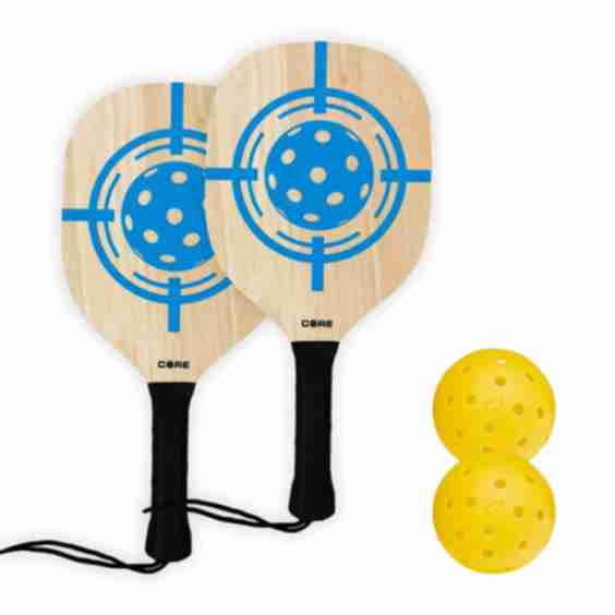 CORE PICKLEBALL PADDLE SET - 2 Wood Pickleball Paddles, 2 Outdoor Yellow Pickleballs and Mesh Carry Bag.