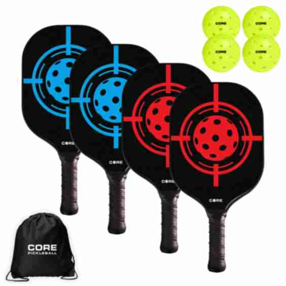 Pickleball Paddle Set of 4 | Convenient Carry Bag and 4 Outdoor Pickleballs