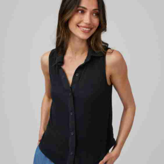 Mixed Sleeveless Button Down Top