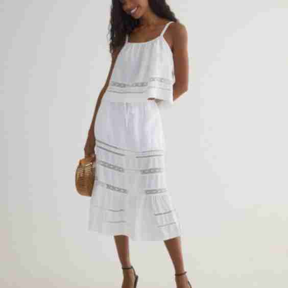 Lattice Lace Trim Tiered Skirt 