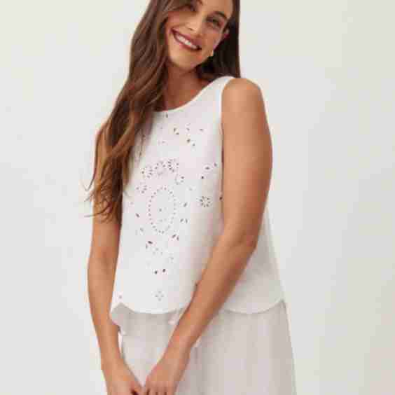 Eyelet Embroidered Tank -White