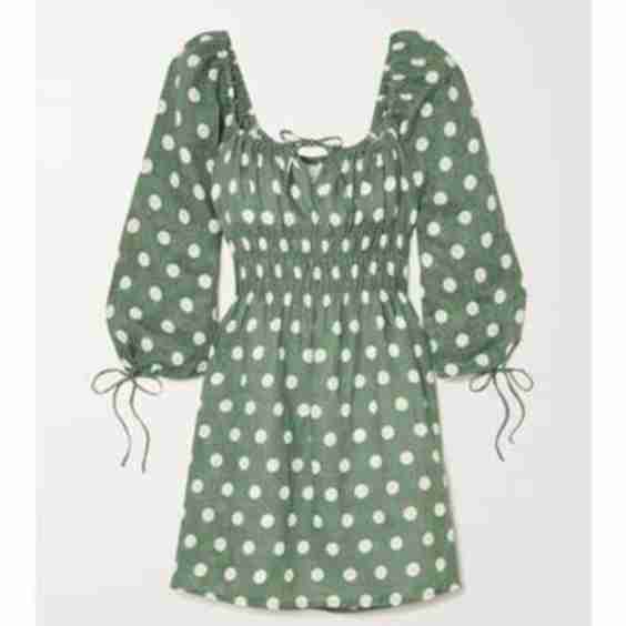 + Net Sustain Armina Shirred Polka-Dot Linen Mini Dress