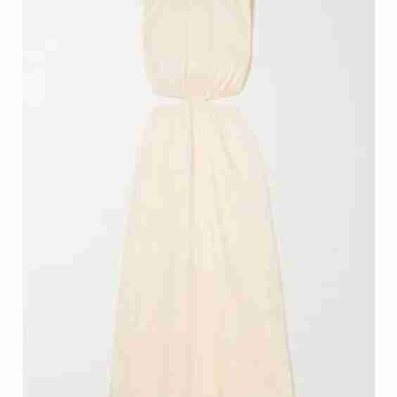 Las Flores Cutout Gathered Linen Maxi Dress