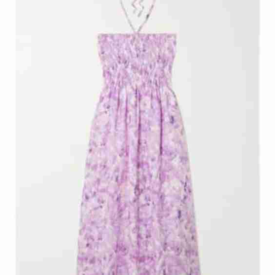 Alyvia Shirred Tie-Dyed Linen Halterneck Maxi Dress
