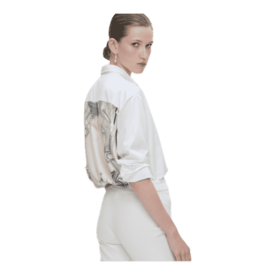 Sirene Shirt Poplin/silk Venice Print Back Travertine/white