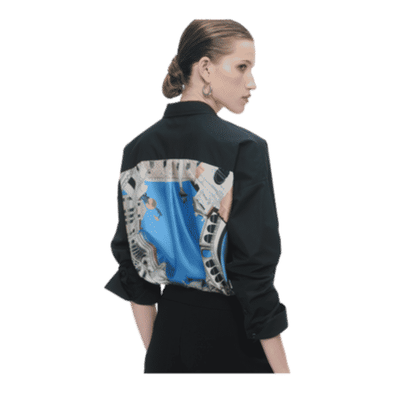 Sirene Shirt Poplin/silk Venice Print Back Black/blue