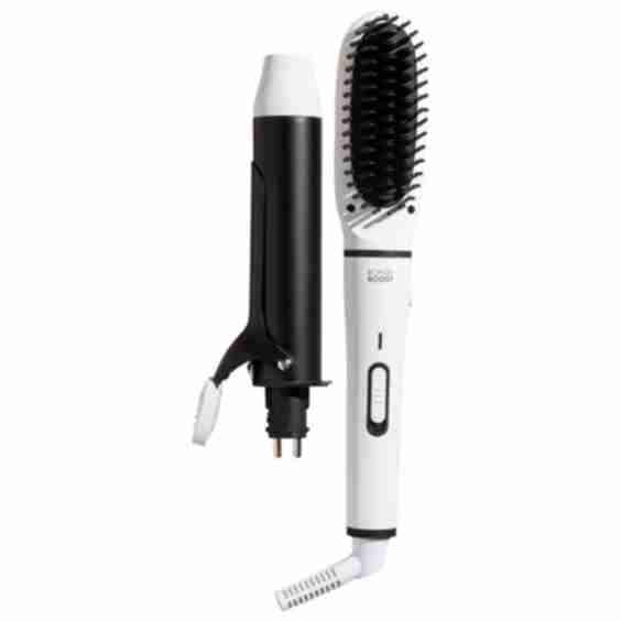Mini Interchangeable 2-in-1 Hair Straightener Brush and Curling Iron