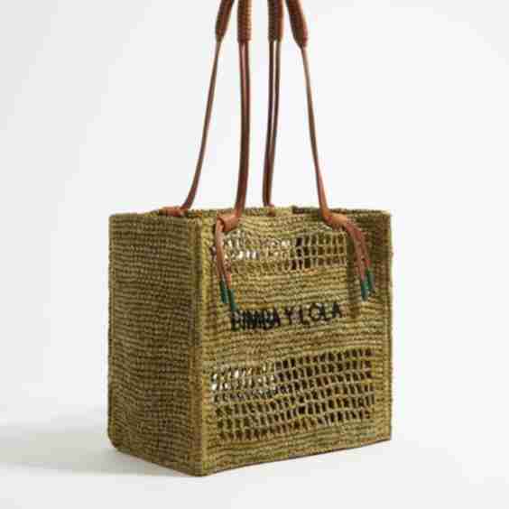 Large Khaki Raffia Tote Bag