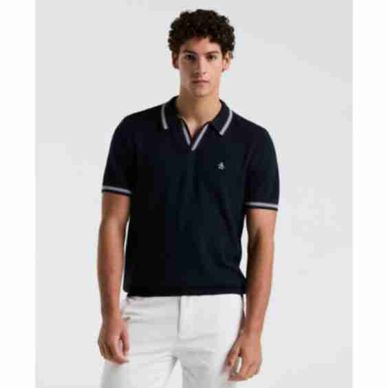 Textured Johnny Collar Sweater Polo