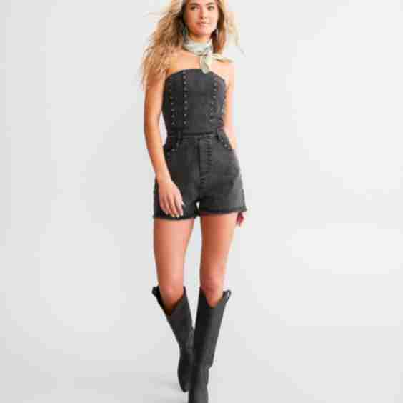 Studded Denim Romper