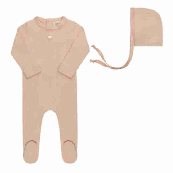 Unisex Heart And Star Button Pointelle Collection Footie + Bonnet