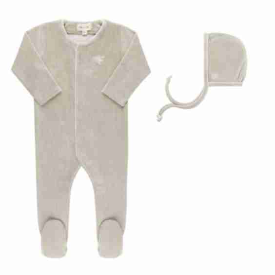 Velour Embroidered Bird & Butterfly Collection- Footie Bonnet
