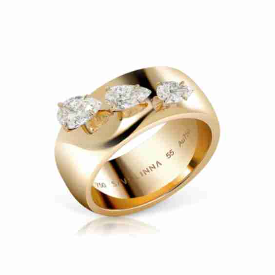 18k Yellow Gold Lemonade Cigar Band Ring with Floating Diamonds