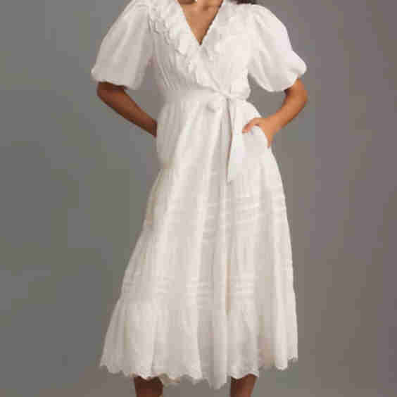 Short-Sleeve Ruffled Tiered Wrap Maxi Dress