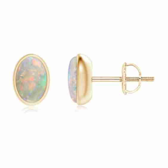 Bezel Set Oval Opal Solitaire Stud Earrings