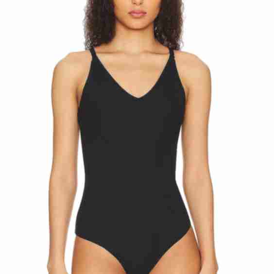 Ribbed Deep V Neck Bodysuit
