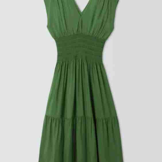 Deep Shirred Waist Midi Dress