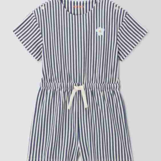 Kids' Stripe Flower Playsuit, Blue/White