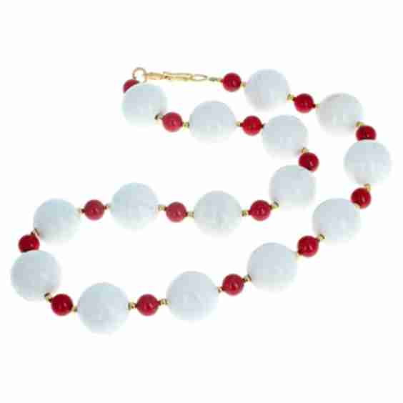Beautiful Natural Outstanding White Magnesite & Red Coral 19 1/2" Necklace