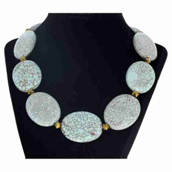 Light Blue Real Magnesites & Goldy Rondels Elegant 18 1/2" Necklace