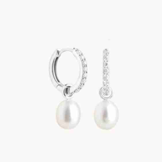Diamond & Pearl Charm Huggies Earrings