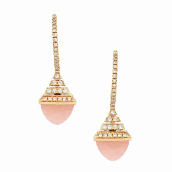 Cleo 18K Rose Gold, Diamond And Pink Opal Earrings
