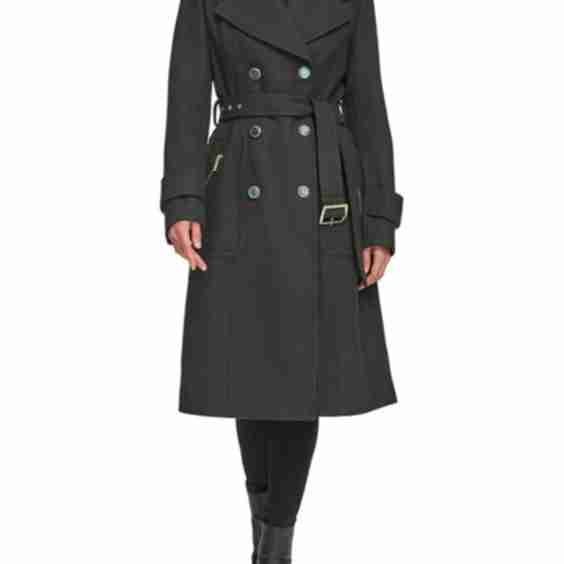 Belted Wool Blend Trench Coat