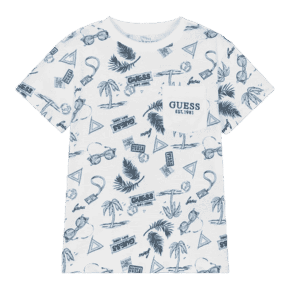 Boys White Palm Tree Print Cotton T-Shirt