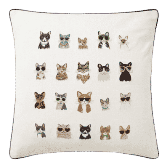 Cool Cats Embroidered Pillow