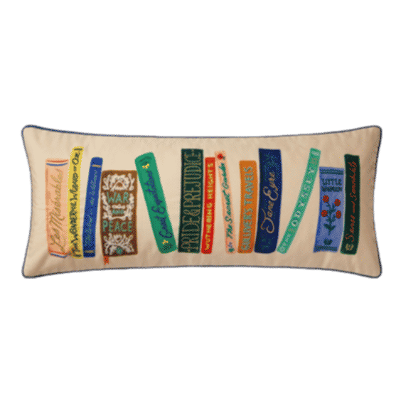Book Club Embroidered Lumbar Pillow