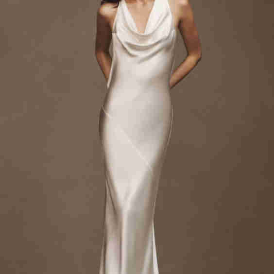 Plunging Back Cowl Silk Wedding Gown