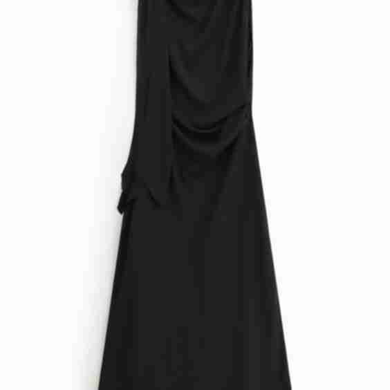 Long Dress with Asymmetrical Sleeve and Boat Neckline