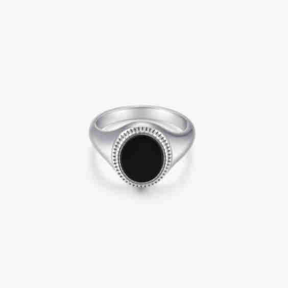 Black Agate Oval Signet Ring