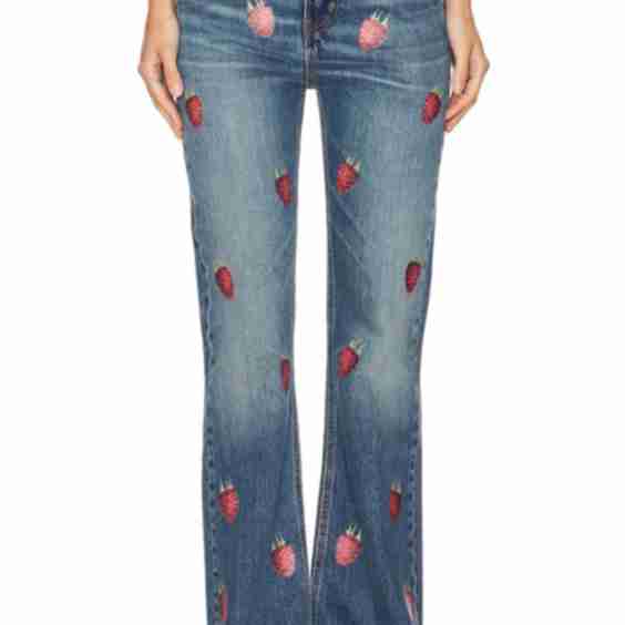 Raspberry Print Flare Jeans