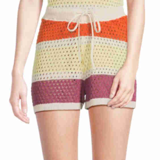 Womens Triped Crochet Shorts