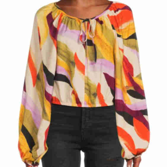 ​Tilly Abstract-Print Tie-Neck Blouse
