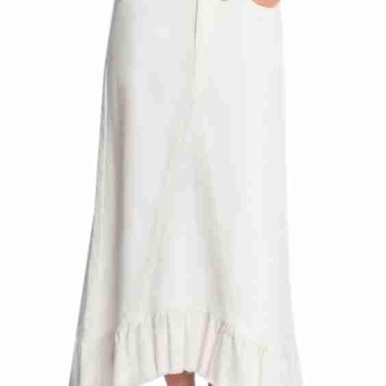 Pieced Ruffle Denim Maxi Skirt