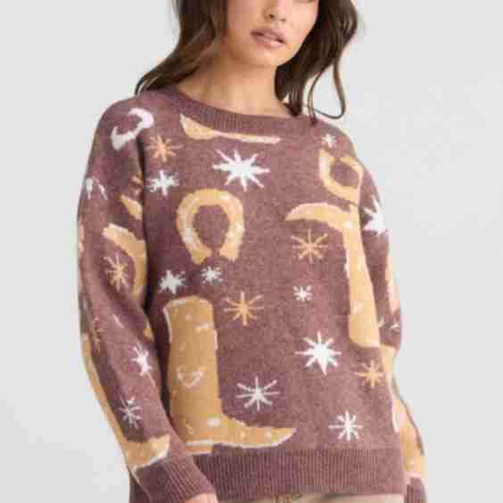 Lucky Boots Crew-Neck Sweater