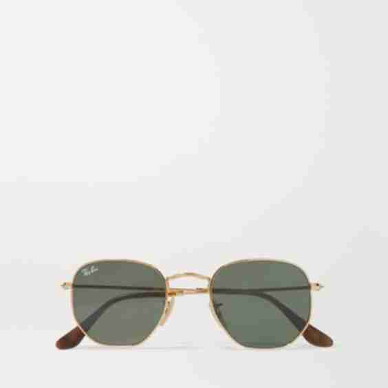Gold Hexagon-Frame Gold-Tone Sunglasses