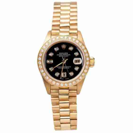 President Style Date Just Watch Bezel Diamond Dial Black