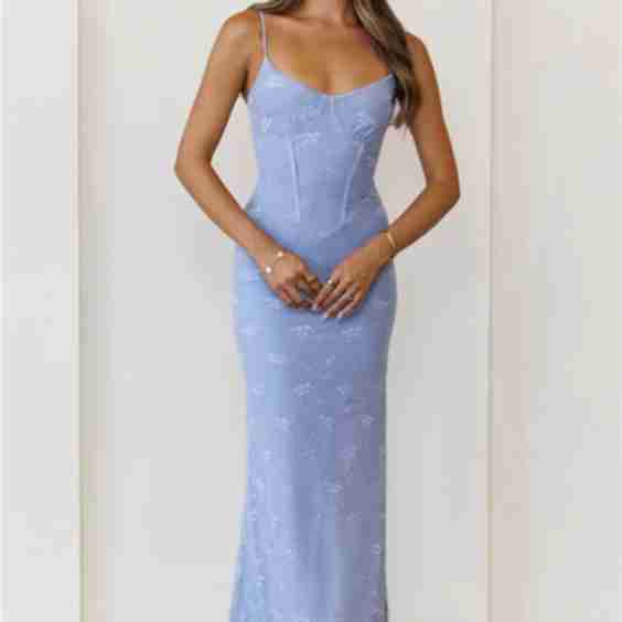 Sheer Radiance Lace Maxi Dress Blue