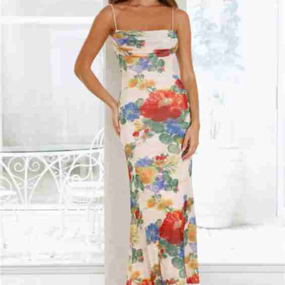 Vivid Allure Mesh Maxi Dress Print