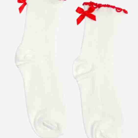 Red Bow Lettuce Hem Crew Socks