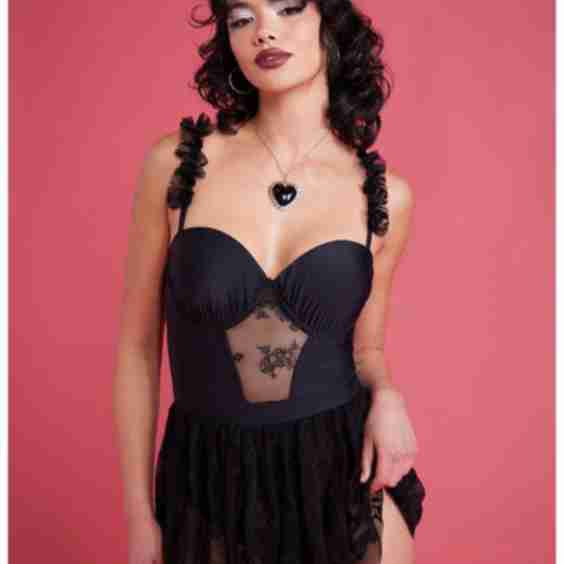 Rose Mesh Skirted Swimsuit