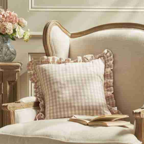 Gingham Ruffle Square Cushion