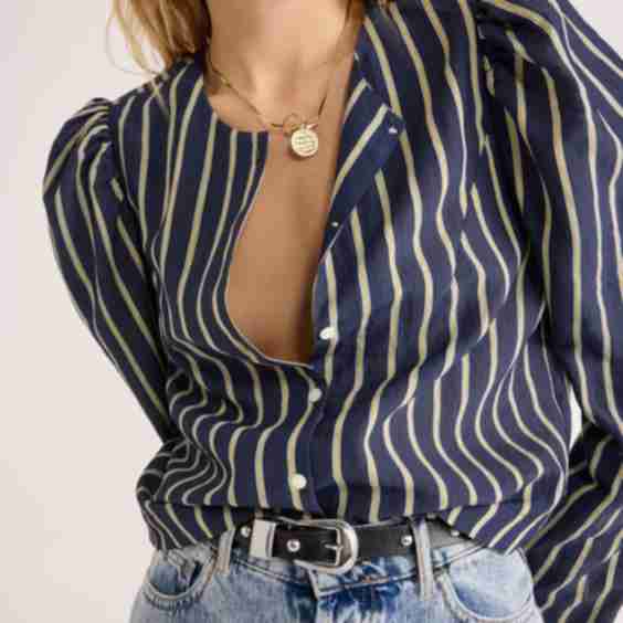 Luisa Shirt With Navy And Yellow Stripes