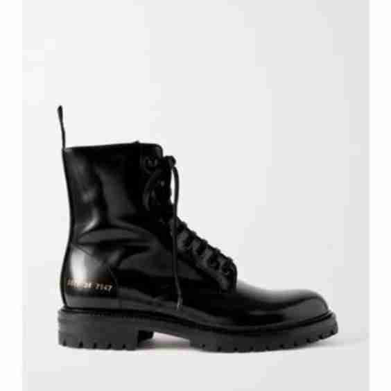 Glossed-Leather Ankle Boots