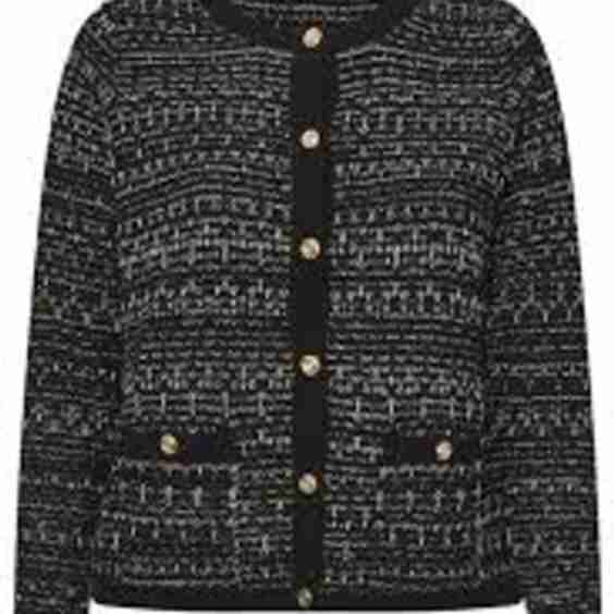 Curve Black Button Detail Textured Cardigan