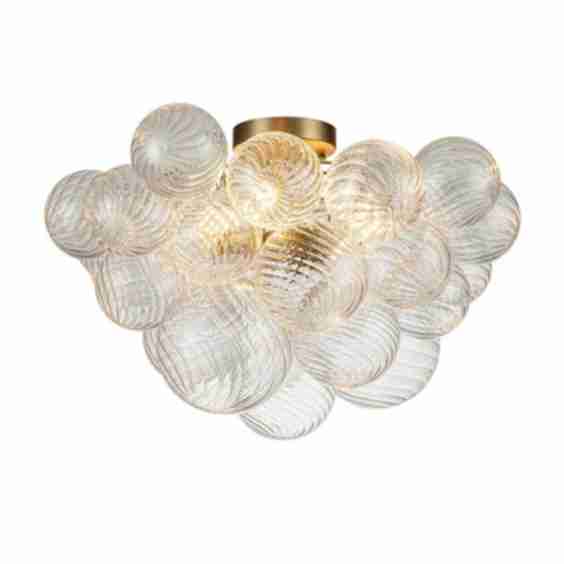 3‑Light Cluster Ribbed Glass Bubble Semi‑Flush Chandelier