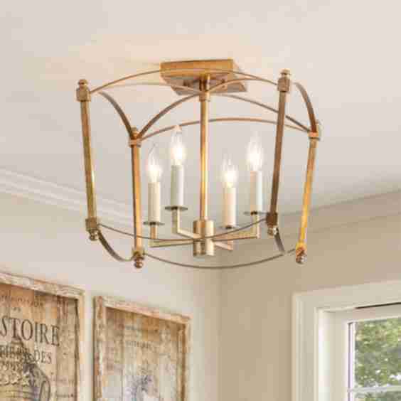 4 Light French Antique Candle Style Lantern Semi Flush